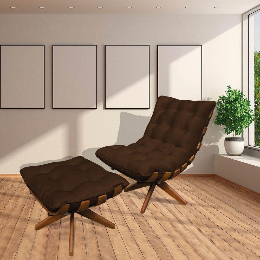 Miniatura Combo Poltrona Costela E Puff Costela Base Giratória Marrom