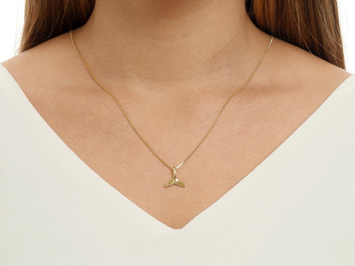Miniatura Colar Feminino Banhado Ouro Pingente Rabo Sereia