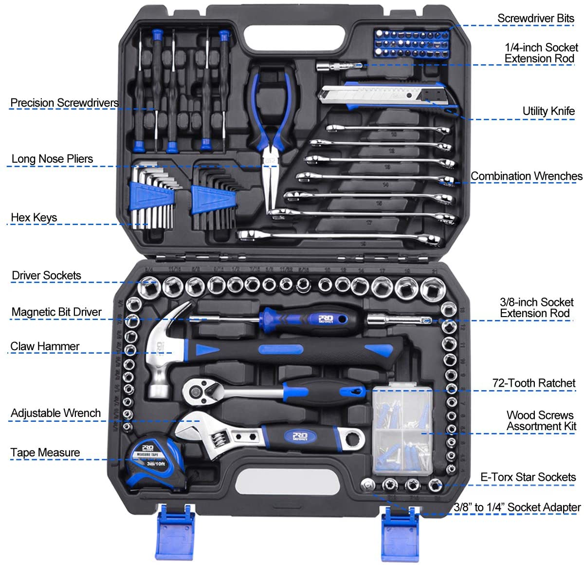 Miniatura PROSTORMER Kit de Ferramentas c Maleta de Armazenamento 148 Peças Azul