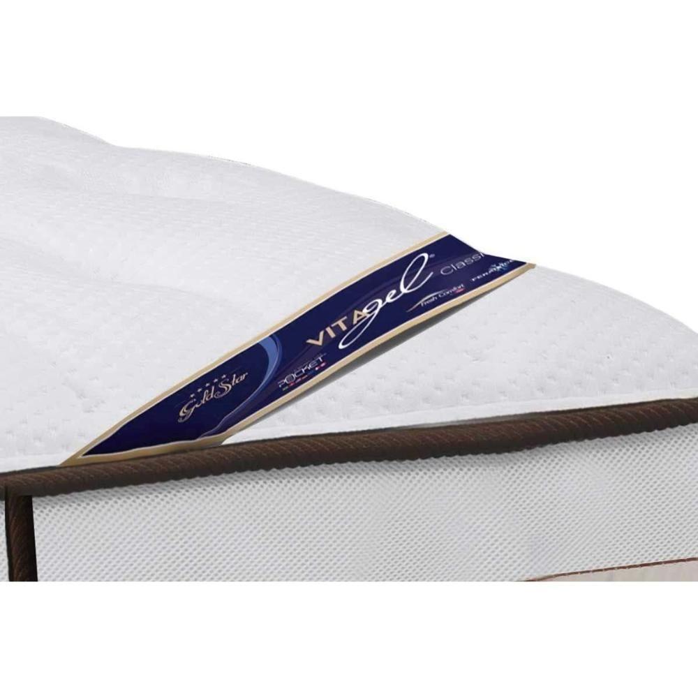 Miniatura Cama Box Queen: Colchão Molas Ensacadas Castor Pocket Gold Star Vitagel Class + Base White(158X198)
