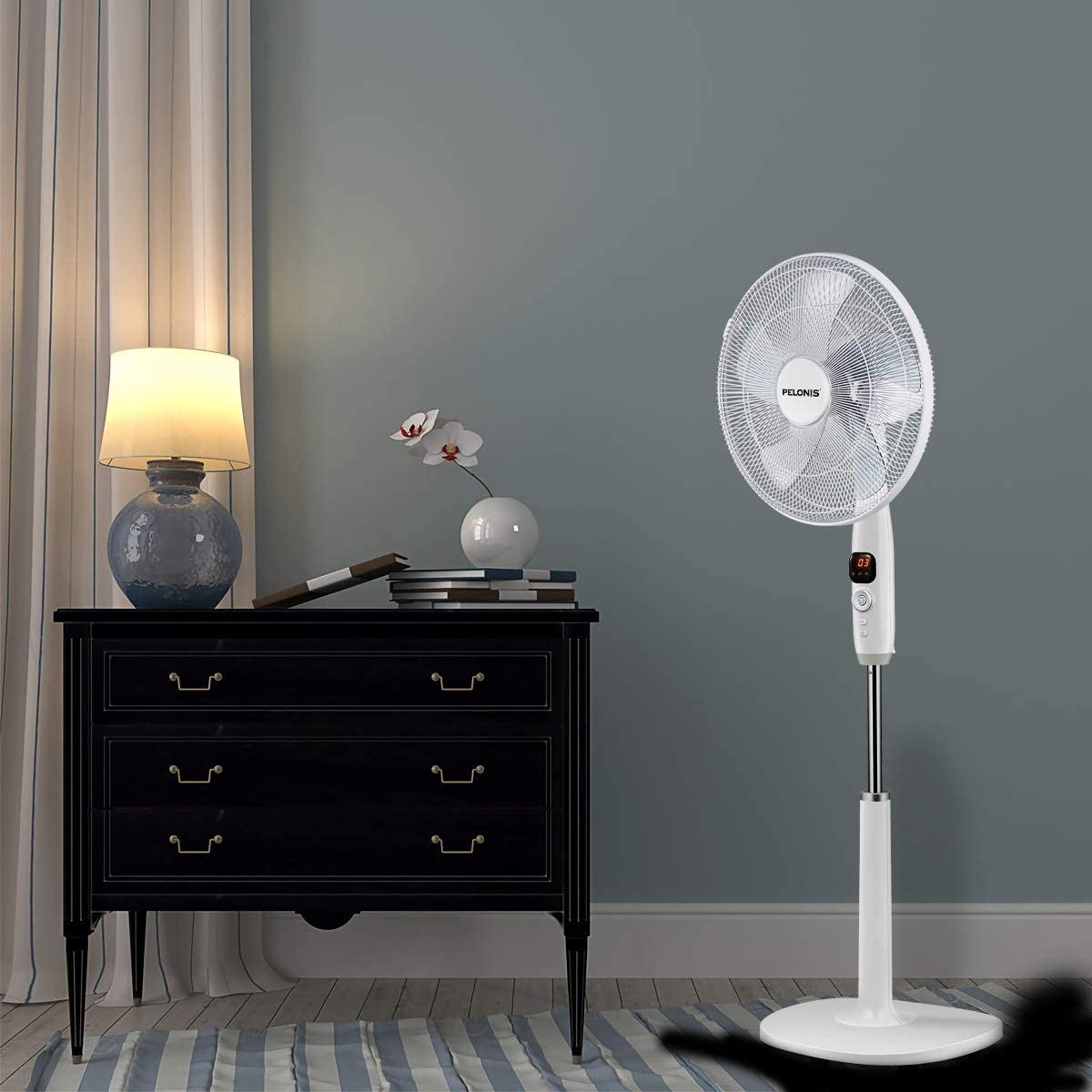 PELONIS PFS40D8AWW Silent Turbo Standing Adjustable Fan Powerful Quiet Speed 12 Hour OnOff Timer 3 Modes with Remote Control 16 inch 16inch DC Motor Pedestal 2020 New Model