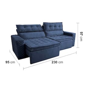 Sofá 4 Lugares Cama inBox Belém Retrátil e Reclinável Revestido em Suede Velusoft - 230cm de largura Azul