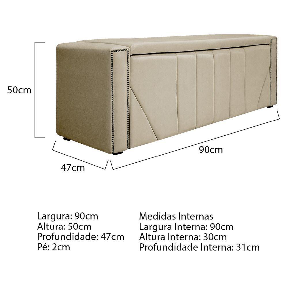 Miniatura Cabeceira E Baú Solteiro 90Cm p/Cama Box - Adj Decor Bege