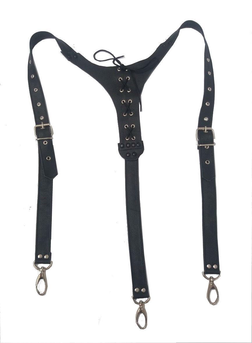 Miniatura Suspensório Regata Preto SU029 Couro Legítimo