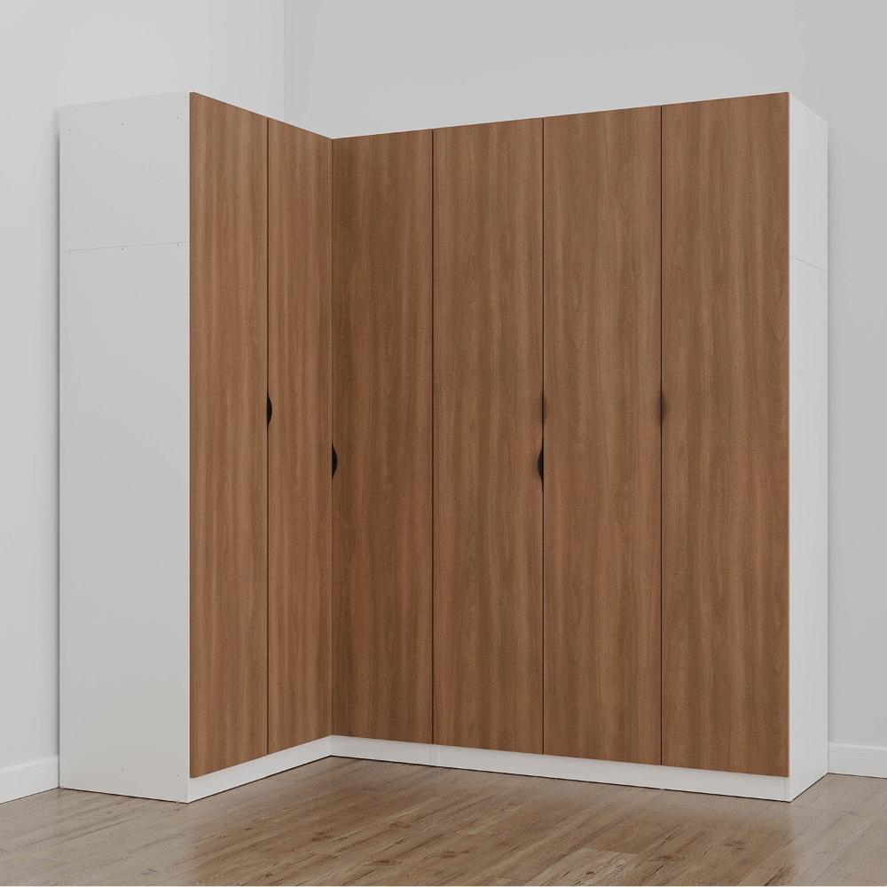 Miniatura Guarda Roupa Modulado de Canto 6 Portas 3 Peças Hera Cabecasa Madeiramadeira Branco Geada/Louro/Preto