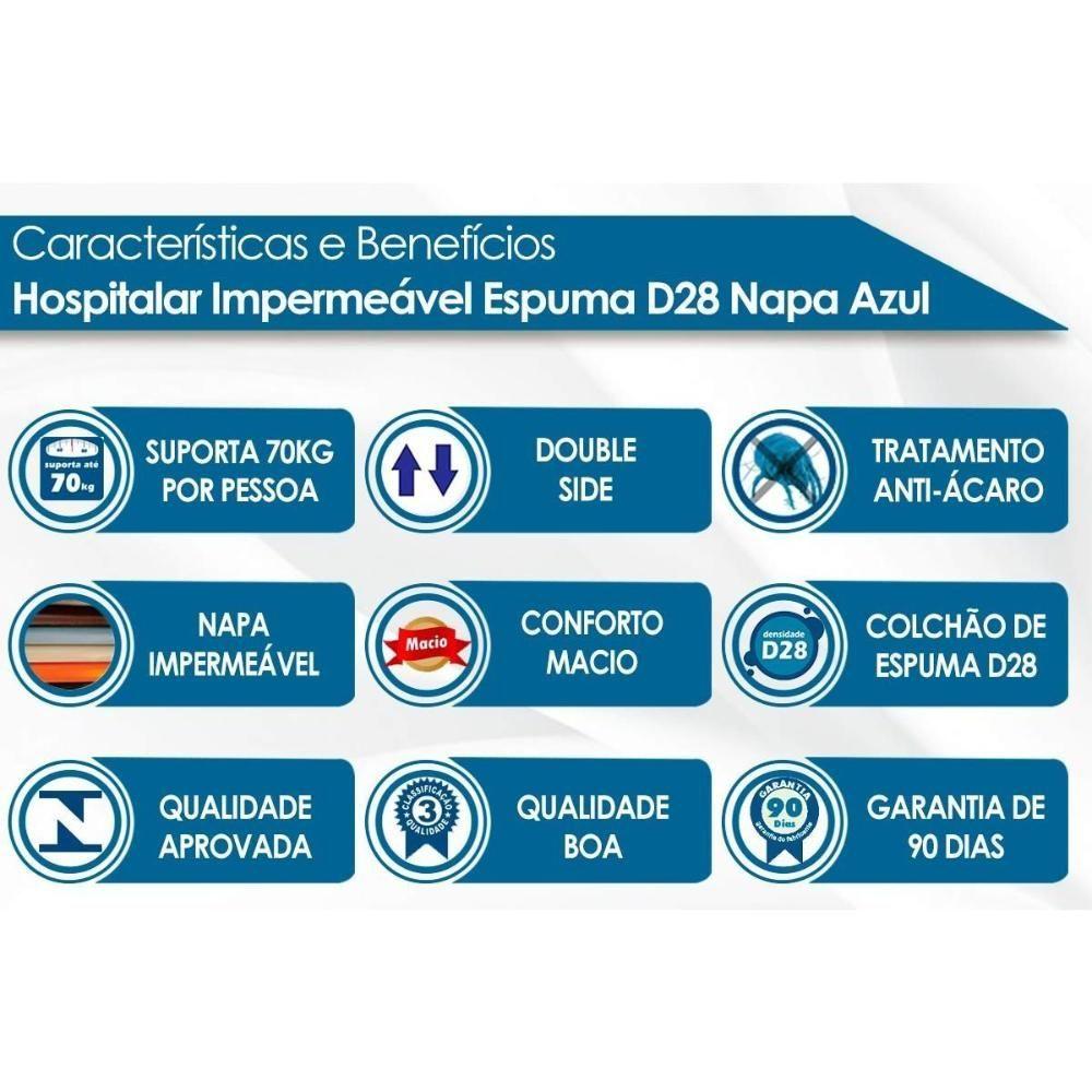 Miniatura Colchão Solteiro Espuma D28 Hospitalar Impermeável Comfortpedic Line Napa Azul (88x188x12) - Orthoflex