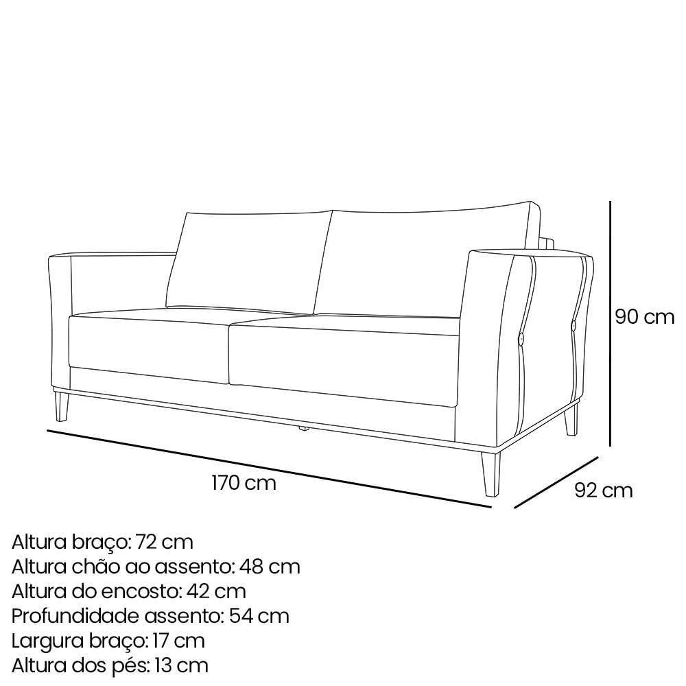 Miniatura Kit Poltrona E Sofá 2 Lugares 1,70m Natural Pés Castanho