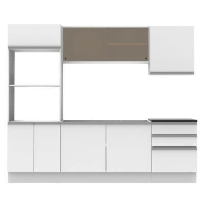Miniatura Cozinha Completa Madesa 100% MDF Acordes Glamy com Armário, Torre e Balcão (Sem Tampo e Pia) Branco Cor:Branco