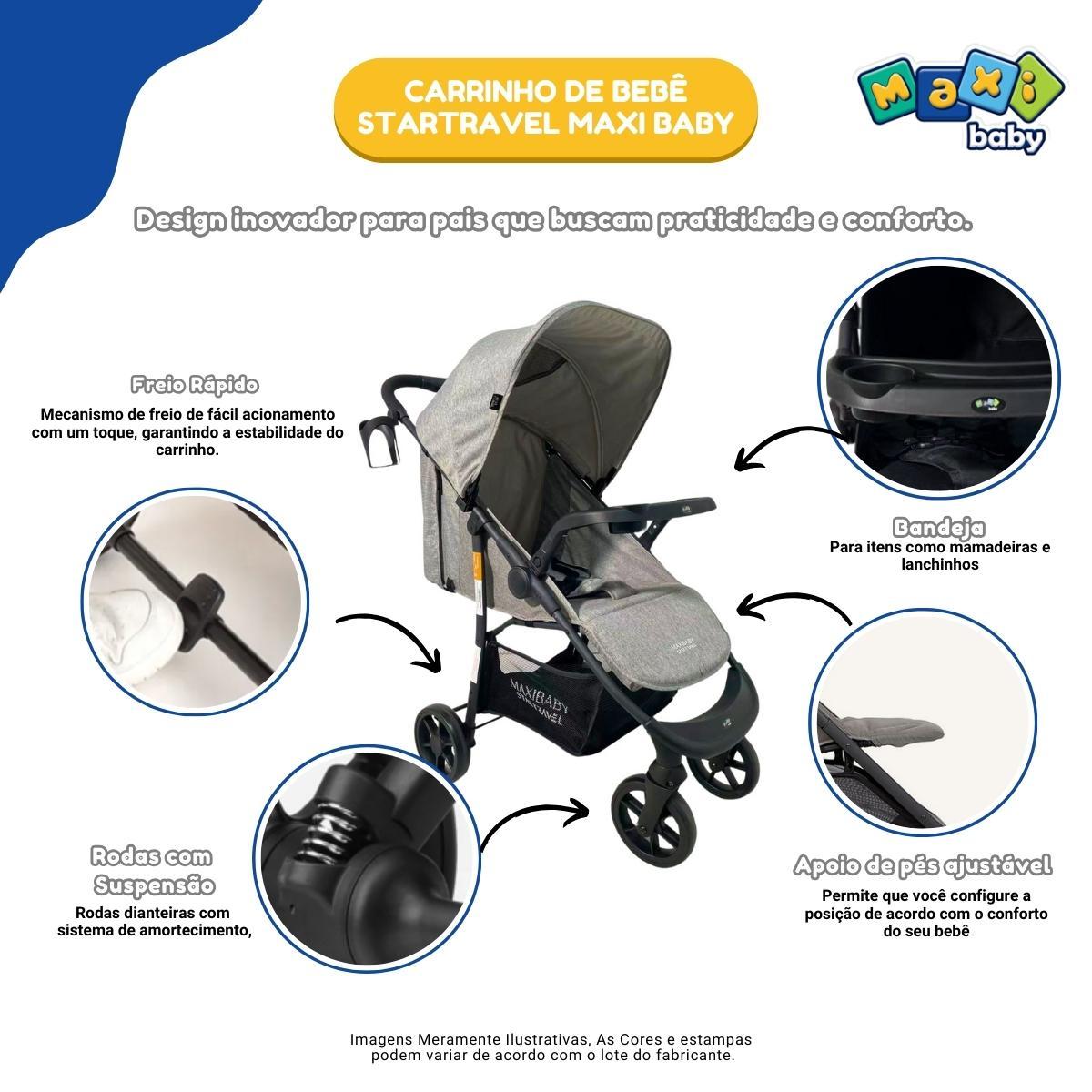 Miniatura Carrinho Bebê Passeio Vira Berço Startravel Preto Maxi Baby