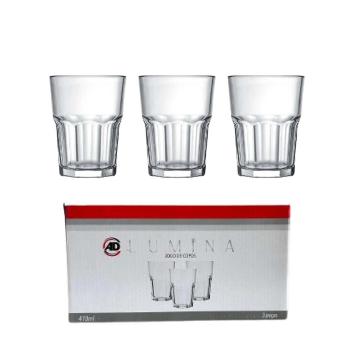 Miniatura Jogo De 3 Copos Lumina Long Drink 410Ml - Ad
