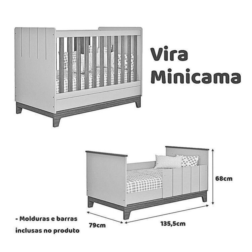Miniatura Conjunto Quarto de Bebê 1 Berço 1 Cômoda 6 Gavetas Chantilly Branco/Nature