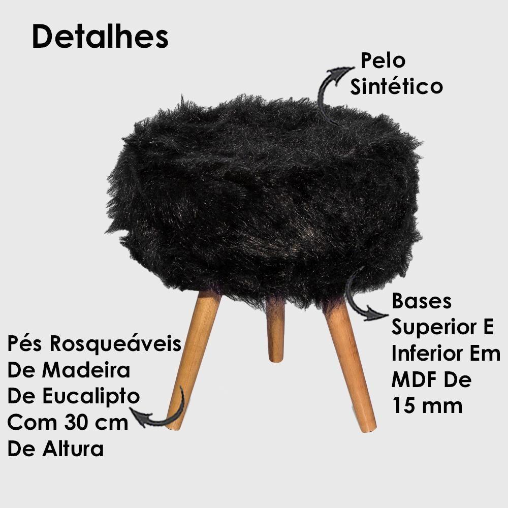 Miniatura Puff Puf Decorativo Tumir Pelo Sintetico Preto Sone Preto