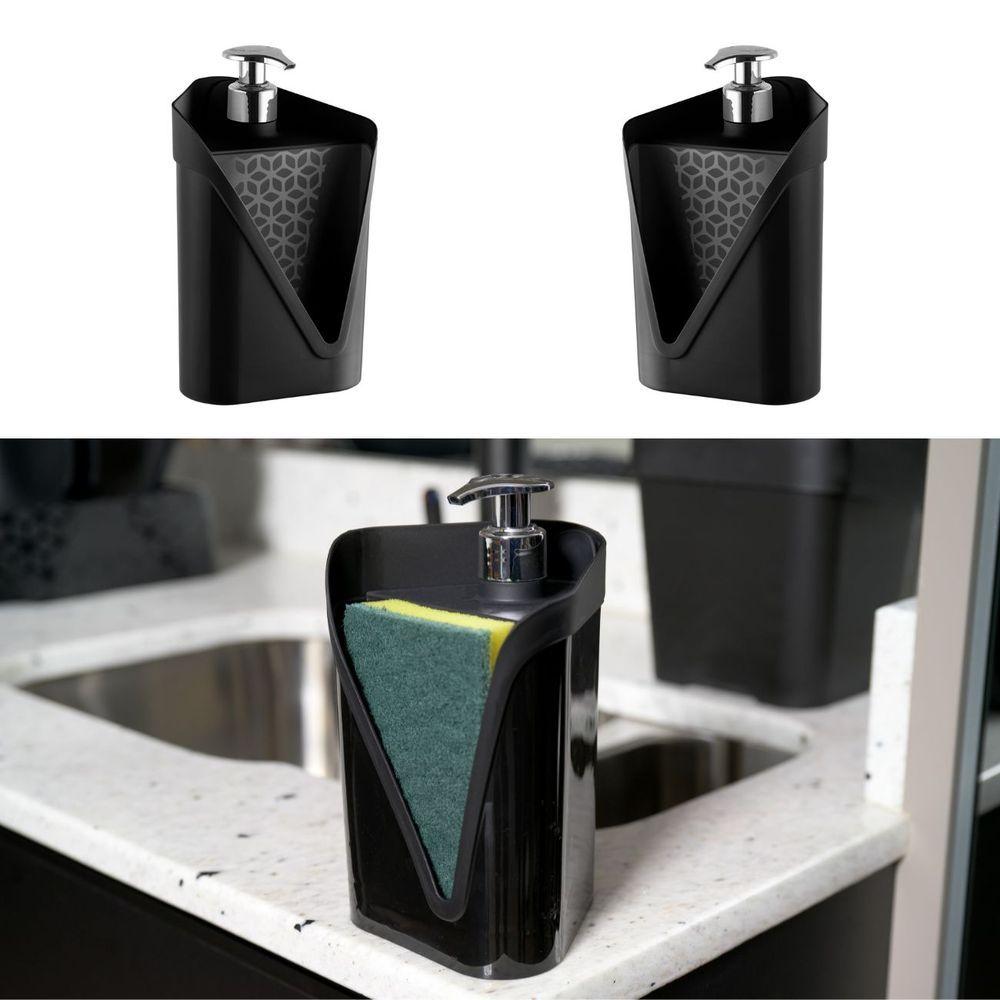 Miniatura Dispenser Porta Detergente Esponja Cozinha Pia 500ml Preto