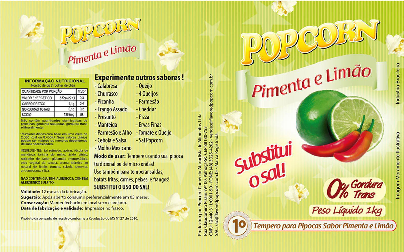 Miniatura Tempero Pipoca Popcorn - Sabor Pimenta E Limão - 1Kg