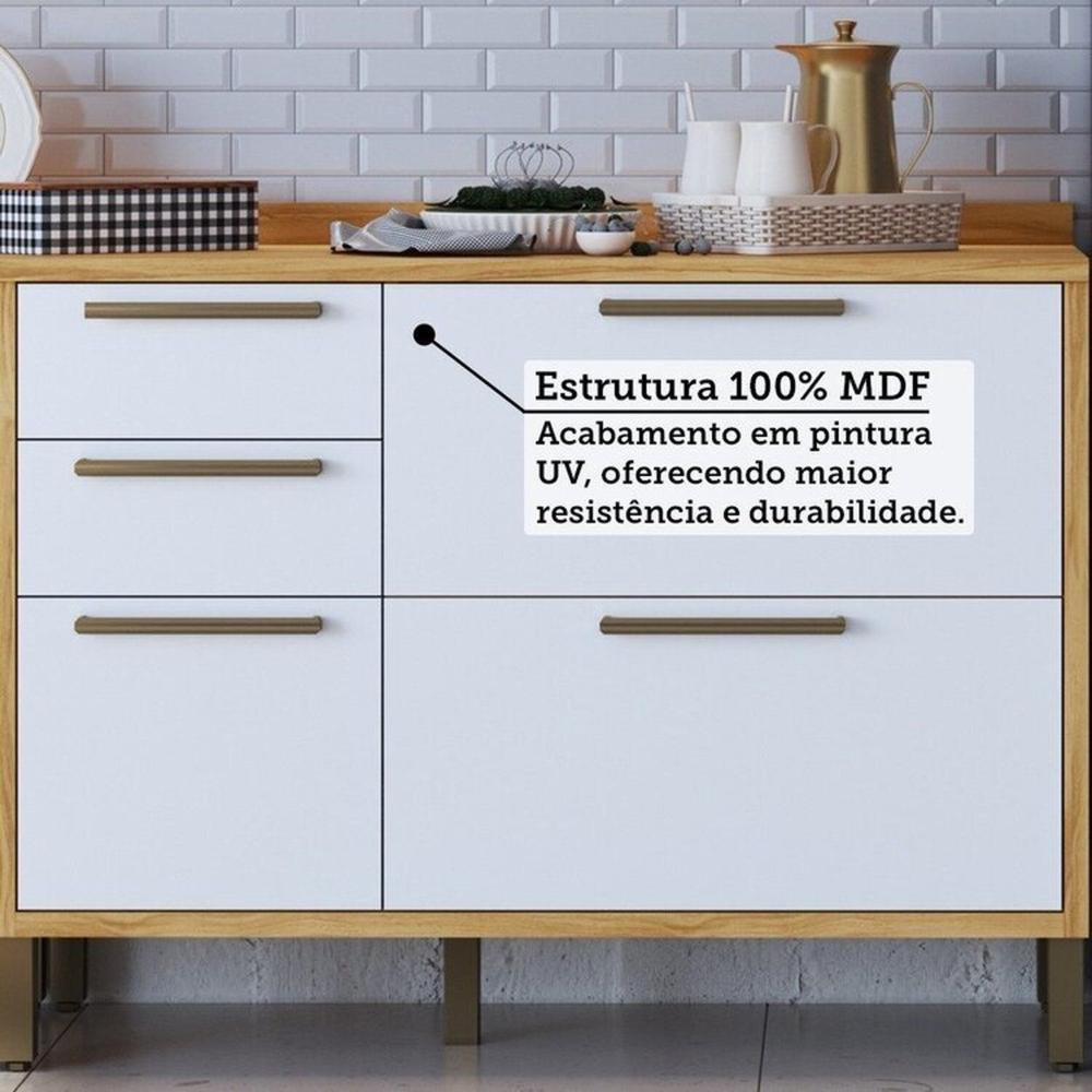 Miniatura Cozinha Modulada Completa 5 Peças 11 Portas e Vidro Reflecta 349cm 100% Mdf Vicenza Espresso Móveis Amêndoa/Branco
