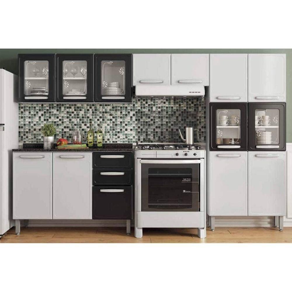 Miniatura Cozinha Modulada Completa Evidence 4pçs (2 Armários Balcão Paneleiro) C4P57 Branco/Preto - Bertolini