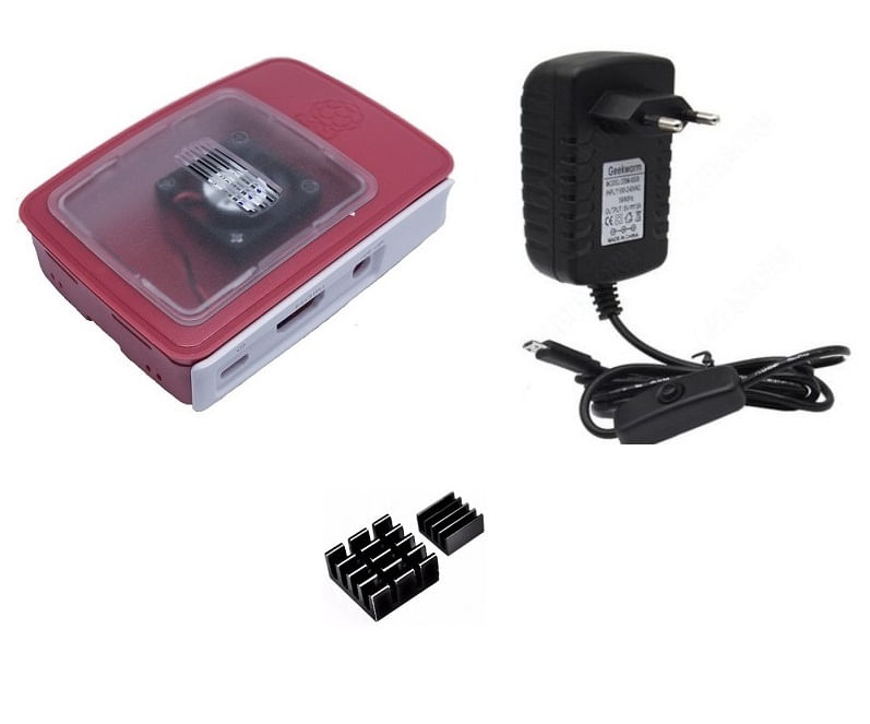 Miniatura Kit Completo p/ Raspberry Pi 3: Case, Cooler, Fonte