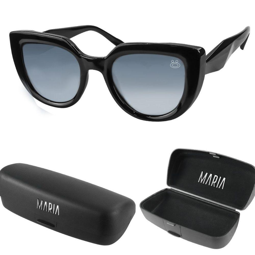 Miniatura Oculos Sol Feminino Proteção Uv Praia Social Vintage + Case Preto Luxo Moda Acetato Delicado Verão