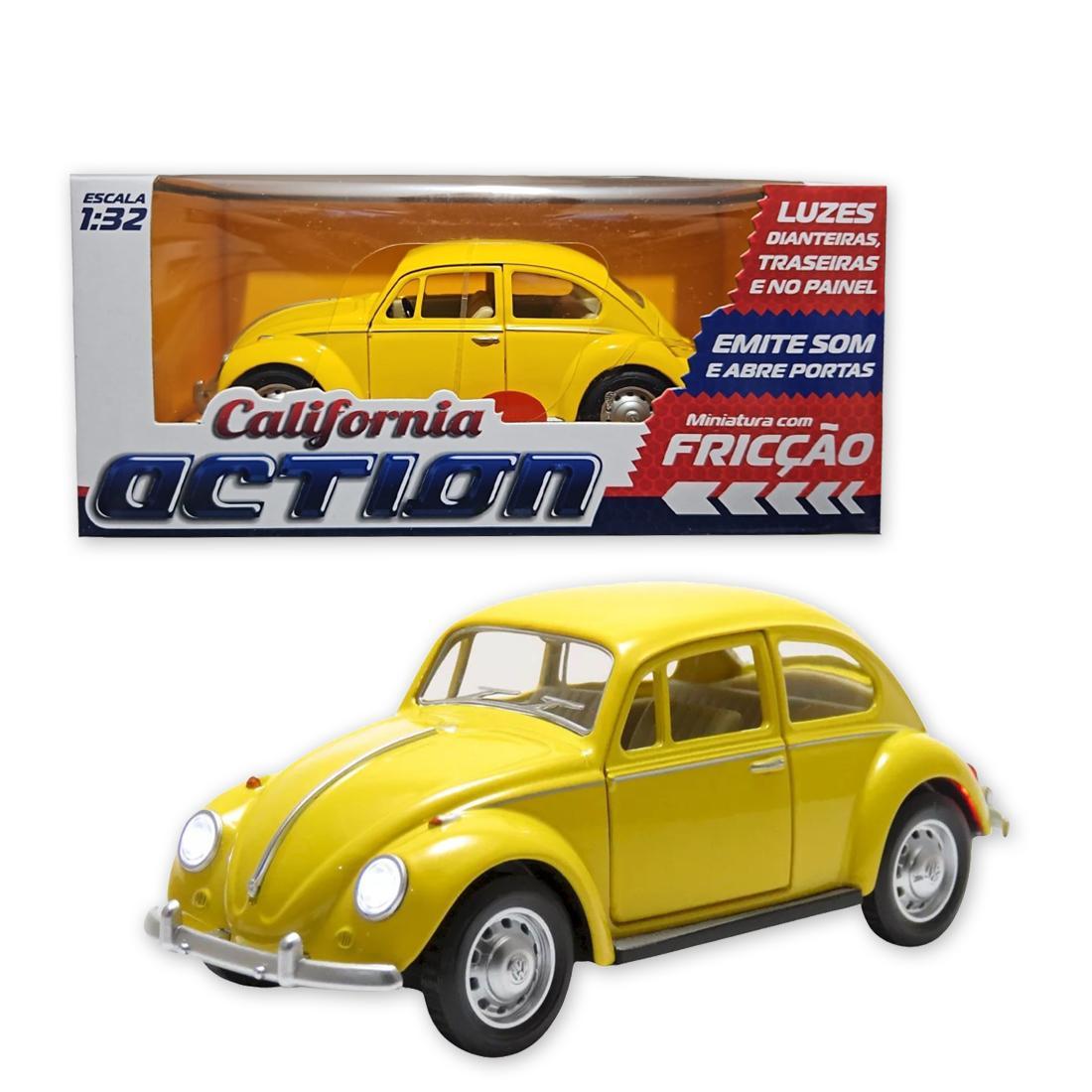 Miniatura Carro Miniatura Metal Fusca Amarelo 1967 1:32 Action Som Luz
