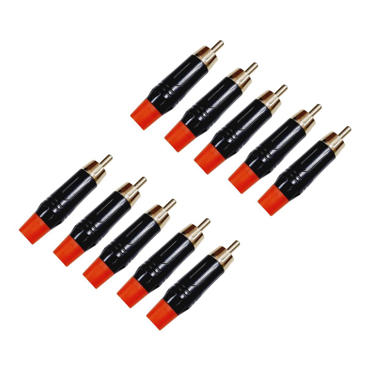 Miniatura Kit 10 Plug Rca Macho Metal Profissional Preto Dourado Mxt