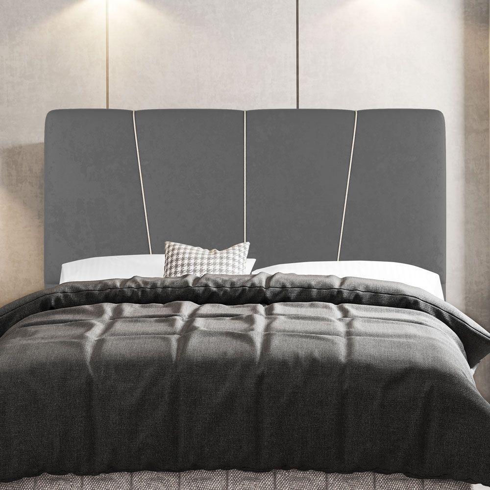 Cabeceira Cama Box Casal Amber 140cm Estofada Linho Cinza - Abmaza