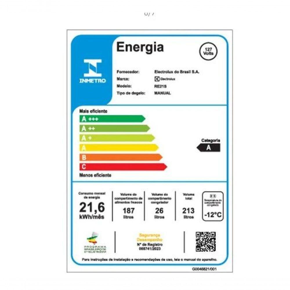 Geladeira Electrolux Uma Porta Com Freezer Duas Estrelas 213L RE21S Inox 110V