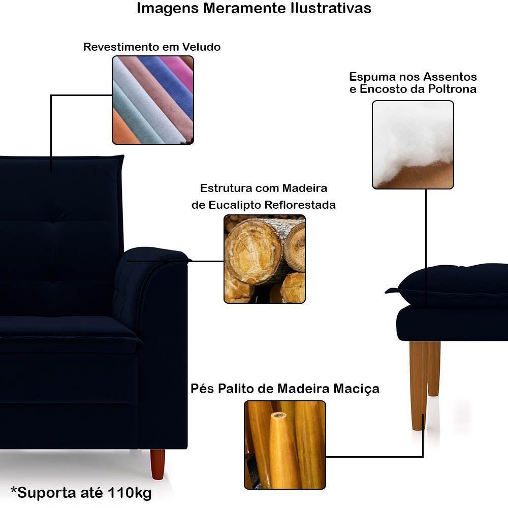 Miniatura Poltrona Amamentação Confortável Com Puff Ayla Veludo azul Marinho