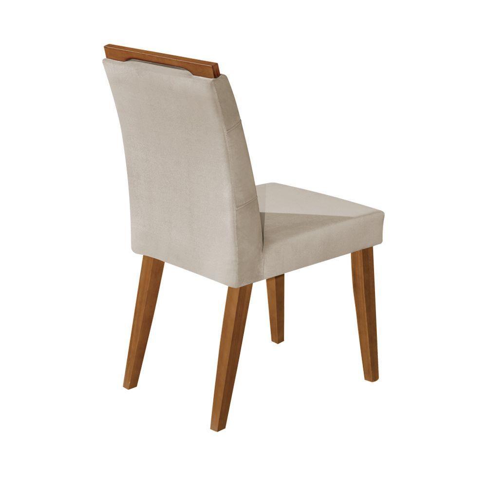 Miniatura Cadeira Jantar Luxo Agatá Estofada Veludo Bege Com Alça Madeira Maciça Imbuia - Cor: Bege