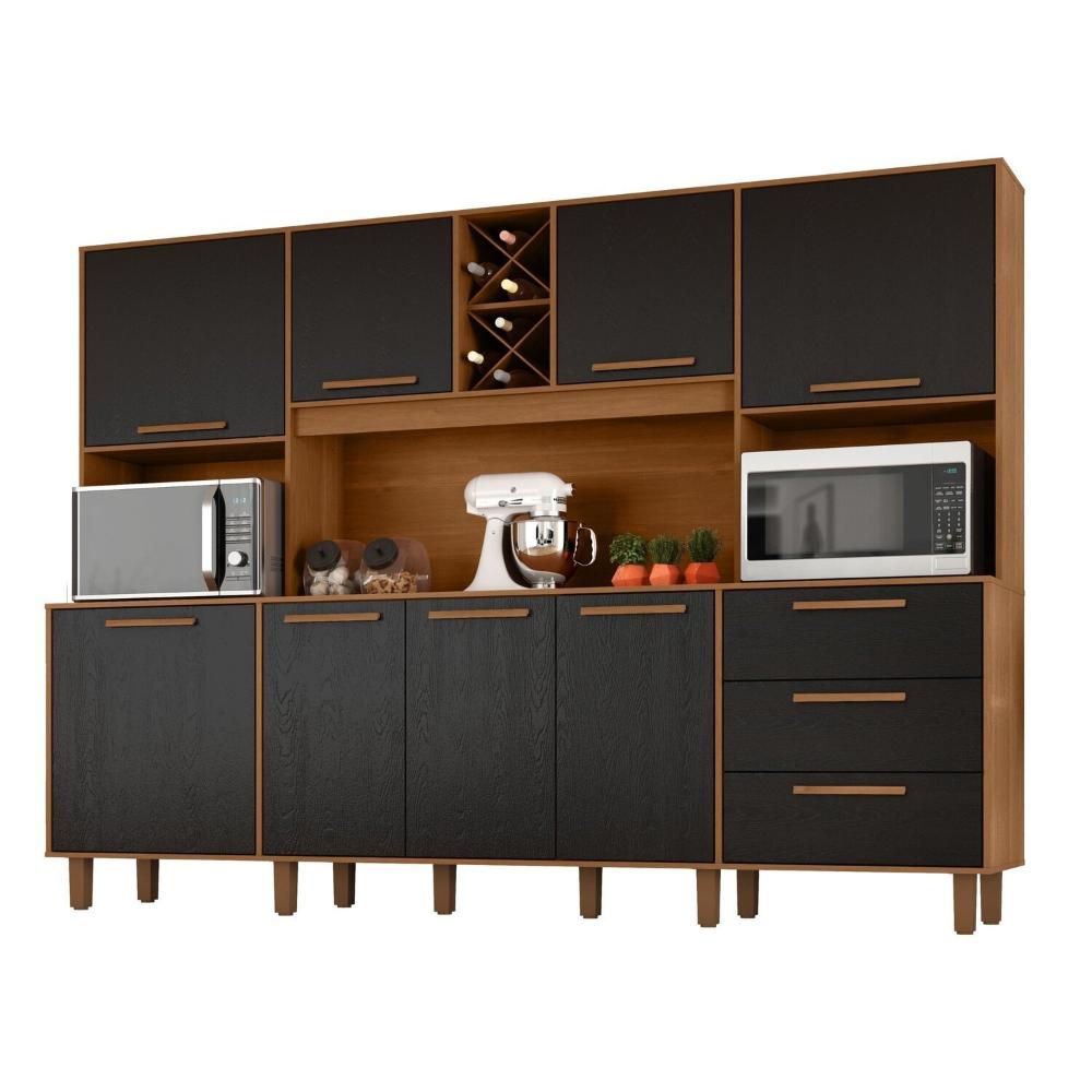 Miniatura Kit Apollo - Armario para Cozinha Mdp 8 Portas 3 Gavetas Cinamomo / Preto