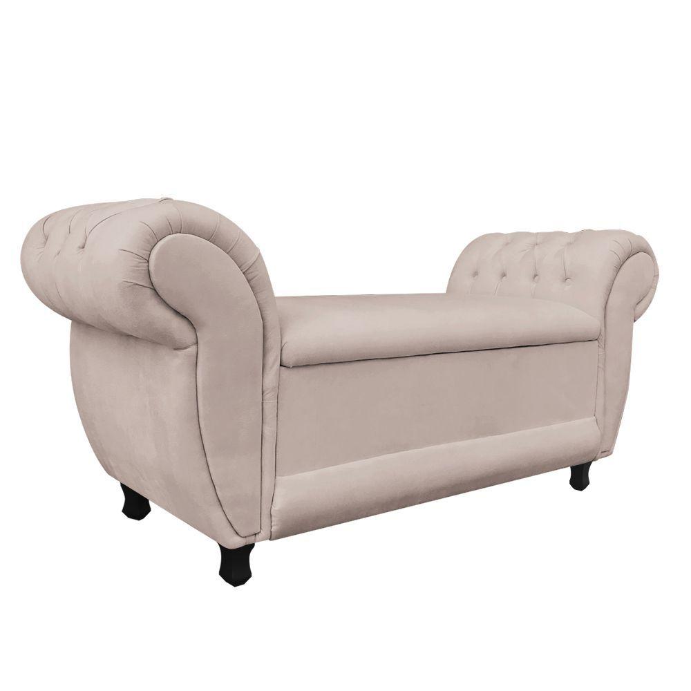 Miniatura Recamier com Baú Grécia Namoradeira Calçadeira Suede Bege