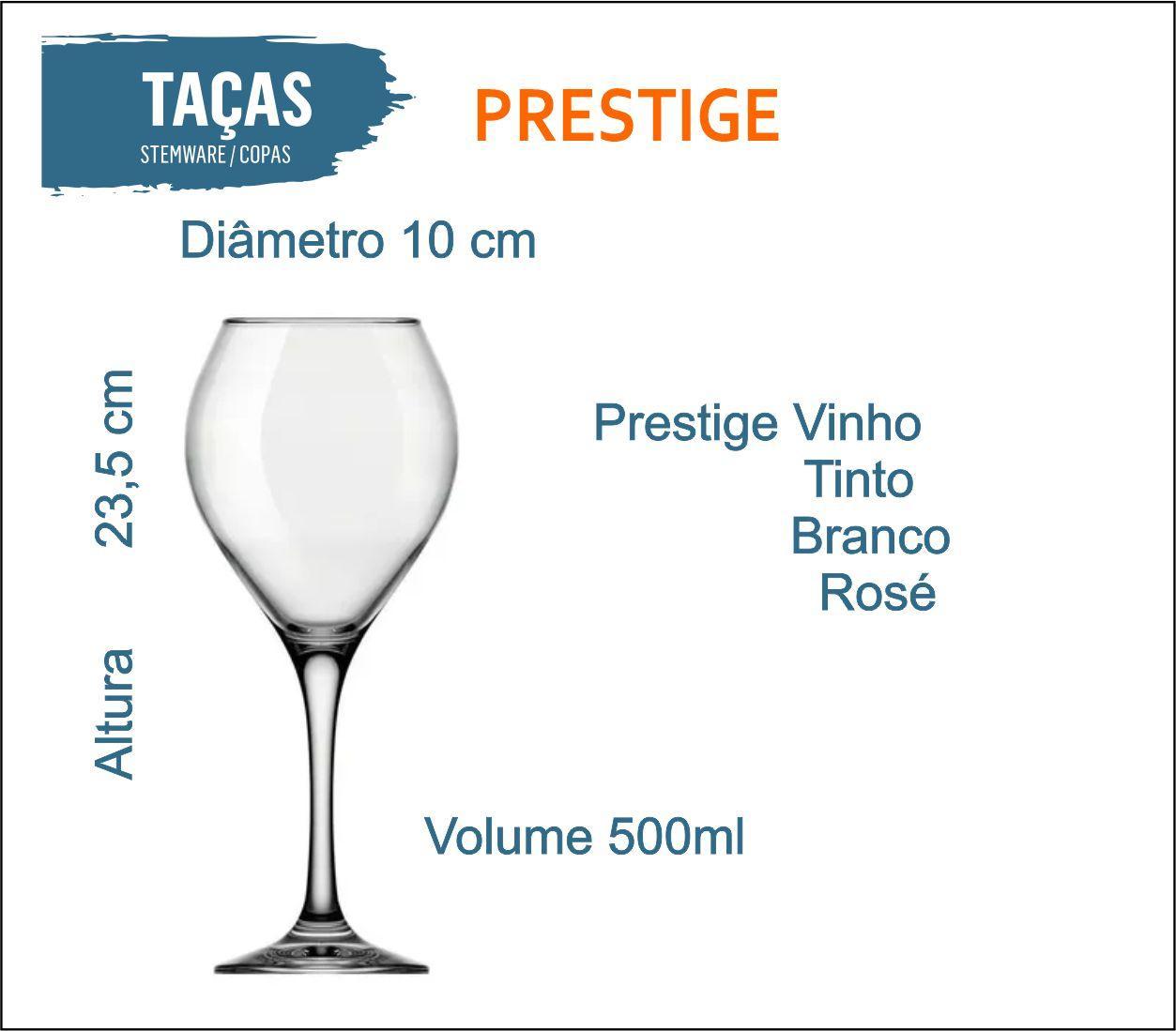 Miniatura Taça Vinho Tinto Branco De Vidro Prestige 500Ml Par De Taças