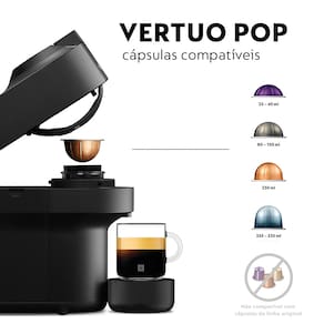 Miniatura Cafeteira Nespresso Vertuo Pop com Kit Boas-Vindas – Preta 110V