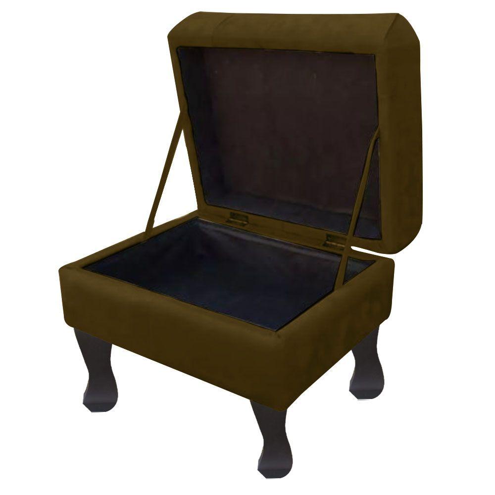 Miniatura Puff Decorativo Retro Luiz Xv Com Baú Suede Marrom Rato 60