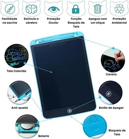 Miniatura Tablet Lousa Mágica Infantil Digital 8.5 LCD Desenho Azul 3D