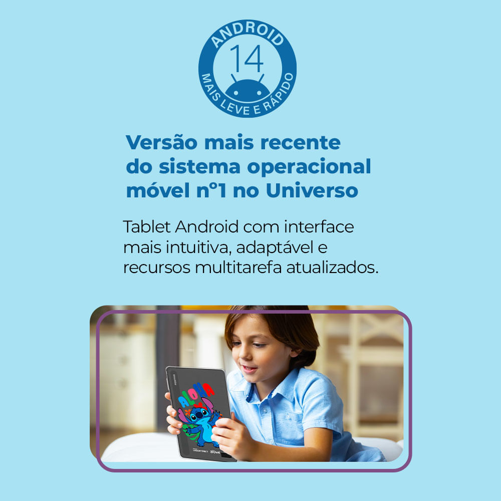 Tablet Positivo Vision TAB 7 Stitch + Capa e Bolsa - Octa-Core 3GB RAM 64GB Android 14 Go Wi-Fi Tela 7” IPS – Preto