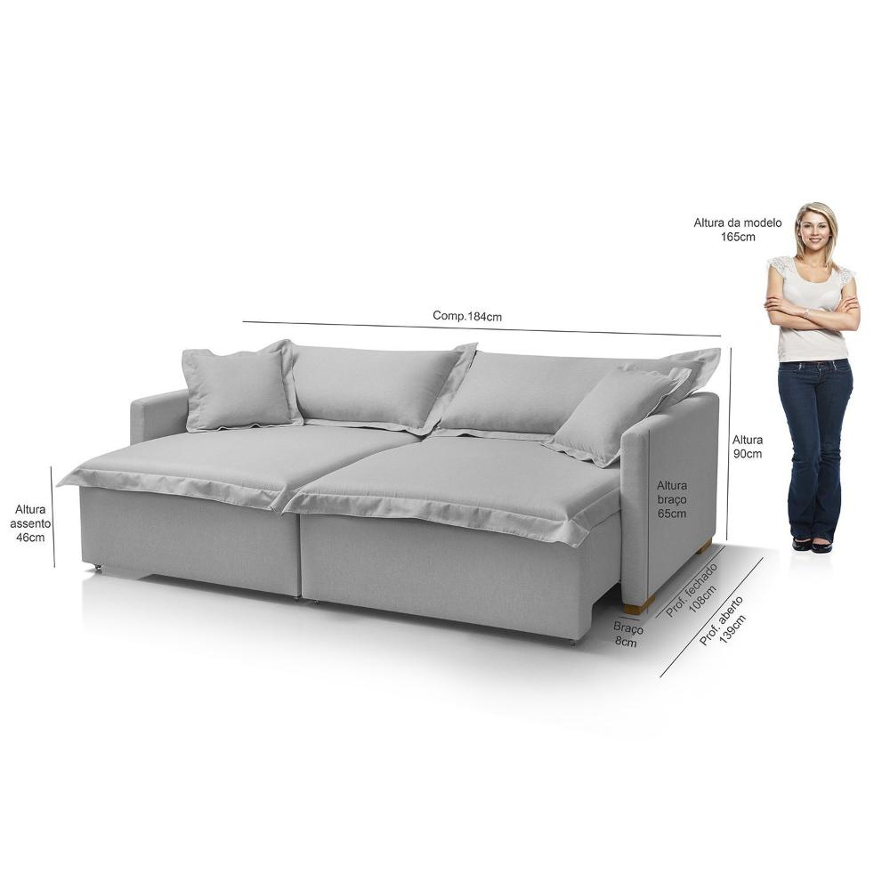 Miniatura Sofá Cama Portinari 2 Lugares Retrátil 184 Cm Cinza Claro
