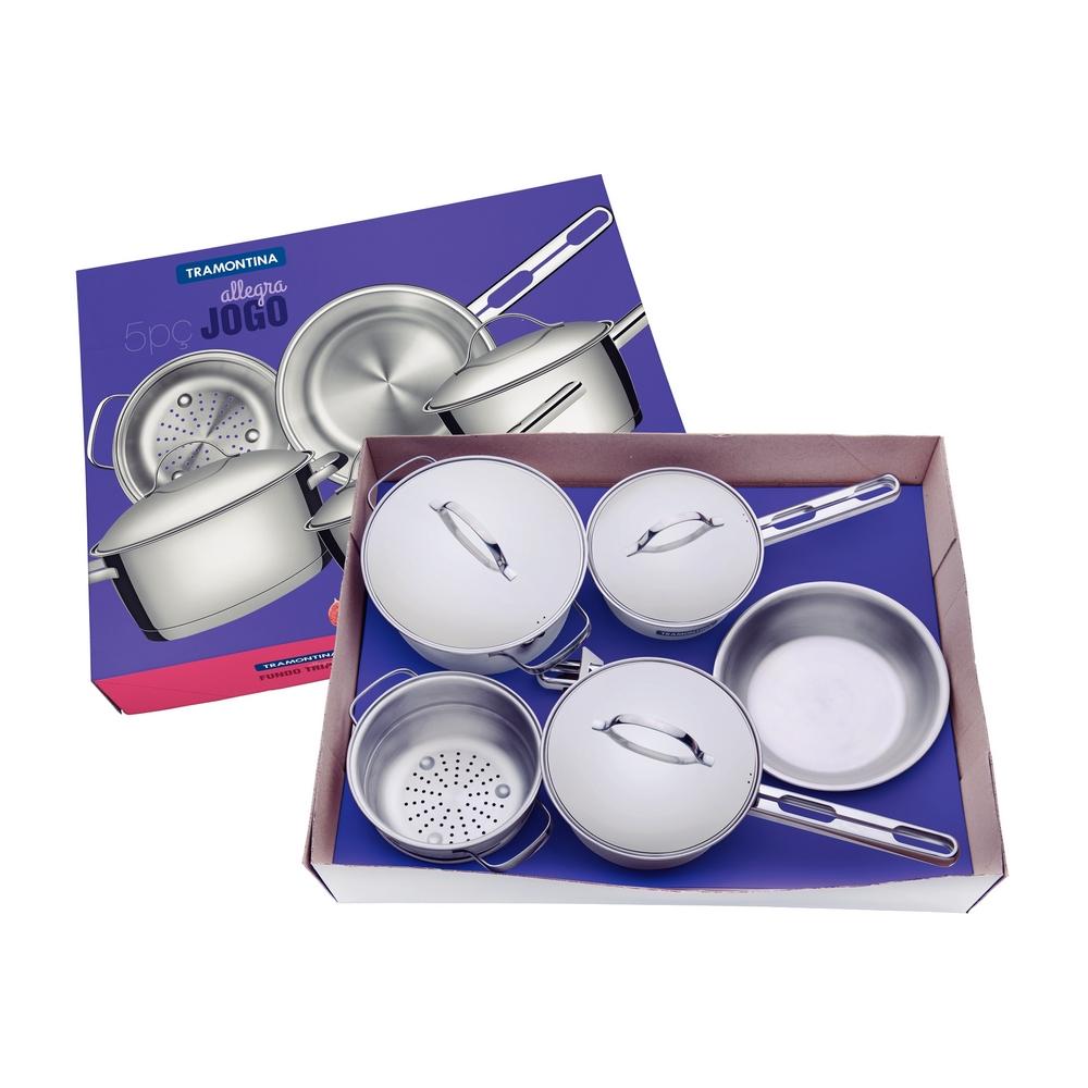 Miniatura Jogo de Panelas Aço Inox Indução Tramontina 5 Peças Allegra