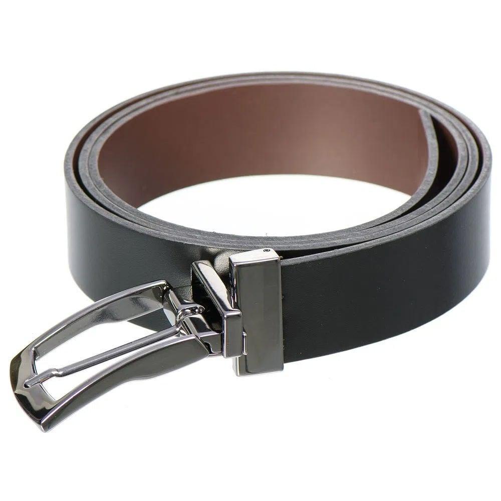 Miniatura Cinto Social Masculino Dupla Face Preto E Marrom Couro Full