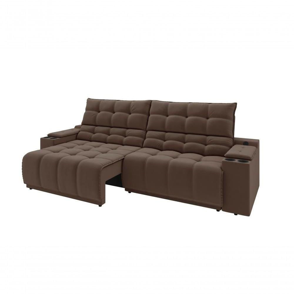Miniatura Sofá Connect Premium 2,30m Assento Retrátil-reclinável Com Porta Copos E Entrada Usb Suede Marrom