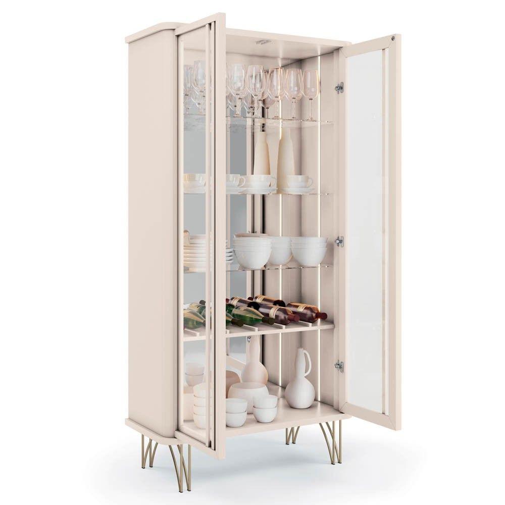 Miniatura Cristaleira De Vidro Com Espelho Alvora H01 Off White - Mpozenato