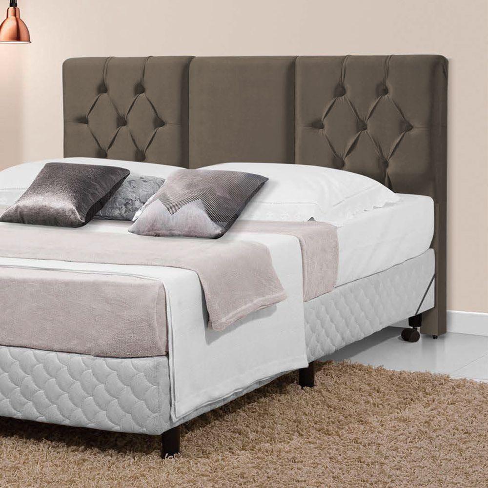 Miniatura Cabeceira Cama Box Emma Completa Regulável 140-160-195cm X 125cm Suede Marrom - Cor: Marrom