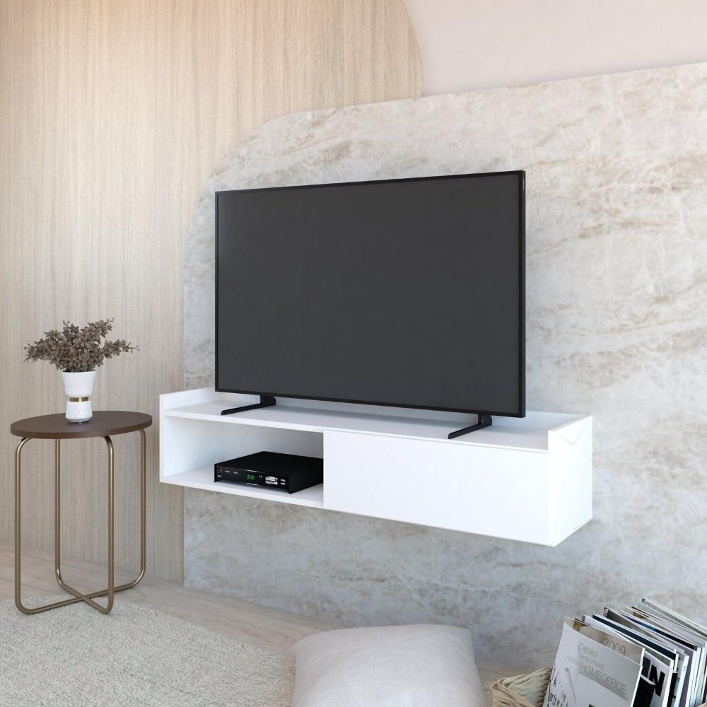 Miniatura Rack Suspenso para Tv até 50 Pol. com 1 Porta e 1 Nicho Atena Branco