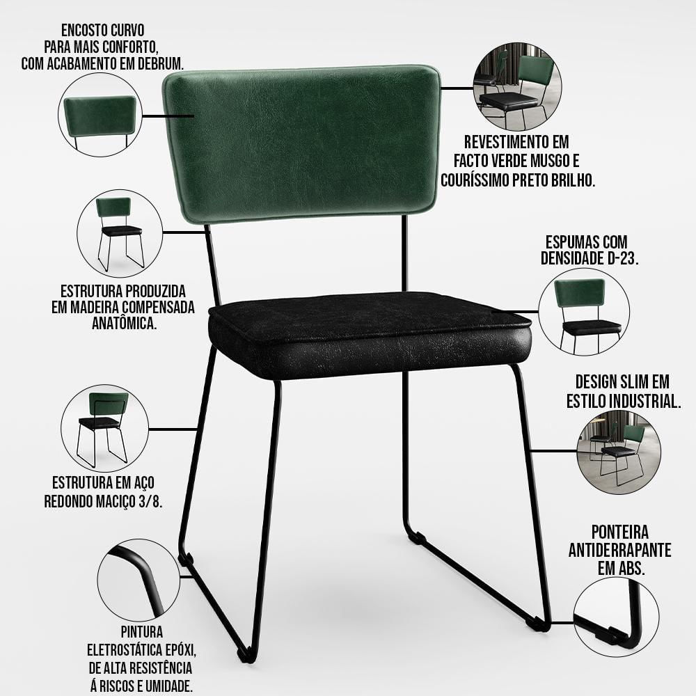 Kit 04 Cadeiras L02 Facto Verde Musgo Couríssimo Preto