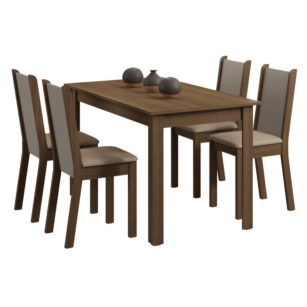 Miniatura Conjunto Sala de Jantar Rosa Madesa Mesa com 4 Cadeiras - Rustic/Crema/Sintético Bege Rustic/Crema/Pérola