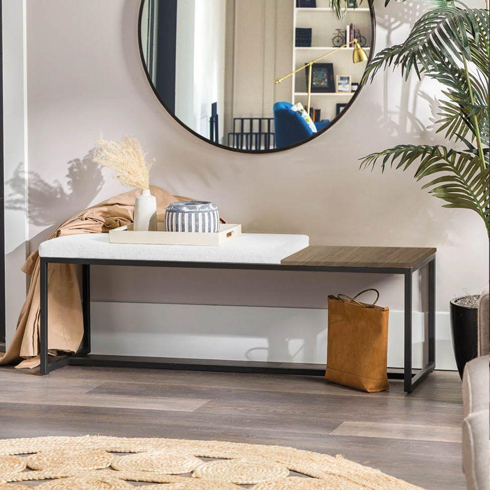 Miniatura Banco Recamier Puff 160cm Industrial Preto Corino Branco Tampo Quadrado Mdf Madeira