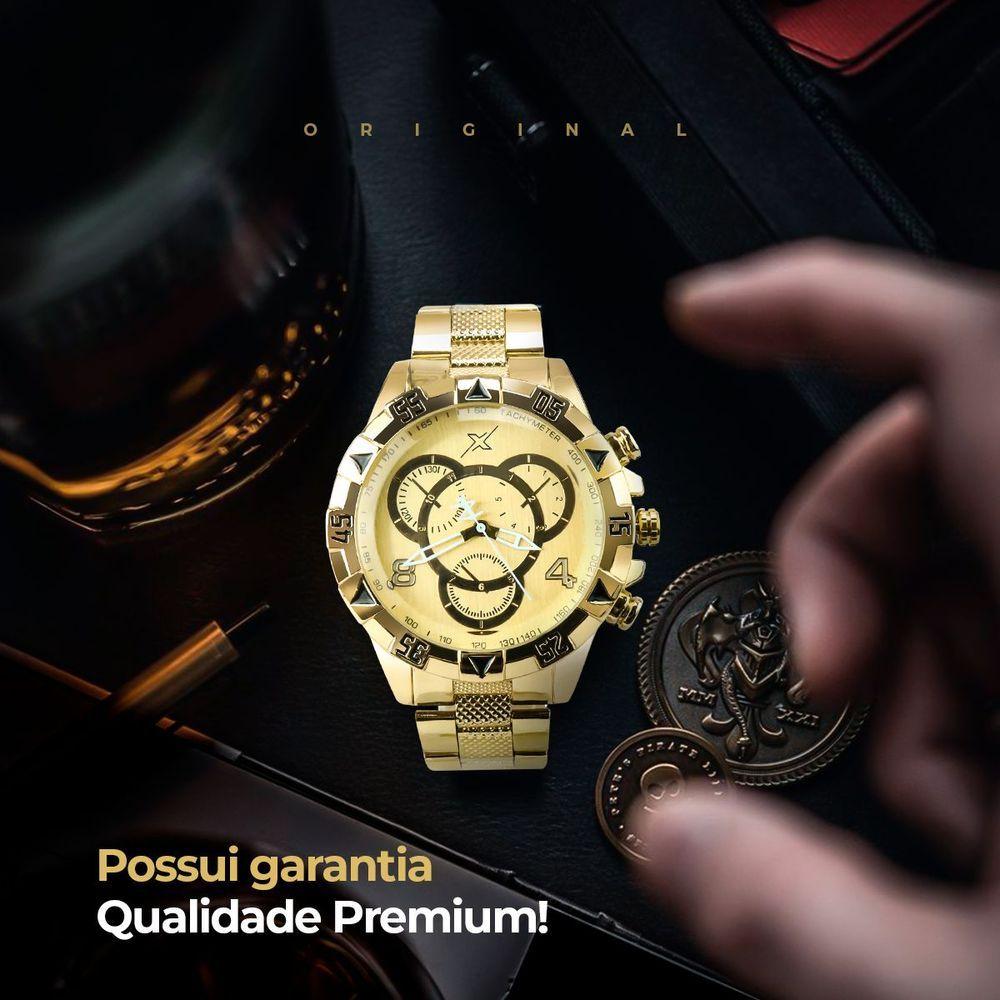 Miniatura Relogio Aço Inoxidável Masculino Dourado + Premium Caixa Pesado Casual Original Grande Ponteiro