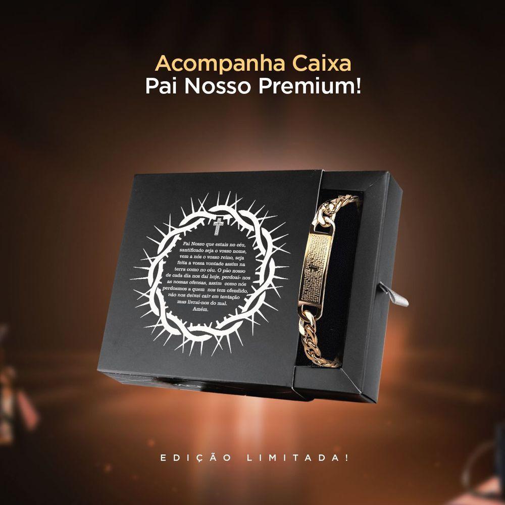 Miniatura Pulseira Masculina Oração Pai Nosso Aço Banhada Ouro Original Catolica Moda Masculina Social Casual
