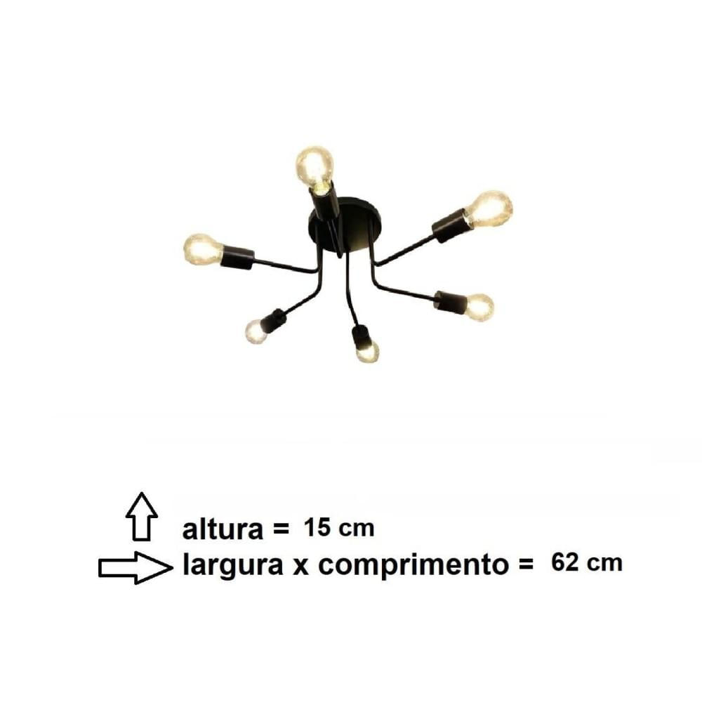 Miniatura Lustre Sputnik 15x60cm Ret Emalustres Preto