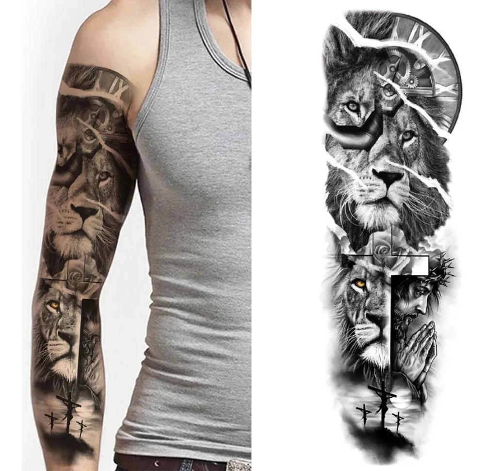 Miniatura 2X Tatuagem Falsa Temporaria - Leão Jesus - Braço Inteiro