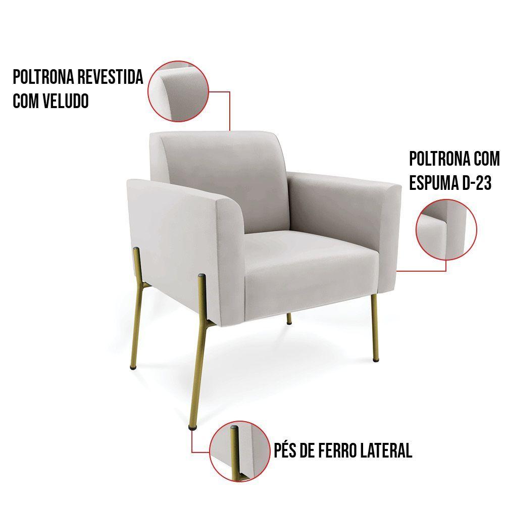 Miniatura Poltrona Pé De Ferro Dourado Para Salão Kit 2 Marisa Veludo Cinza D03